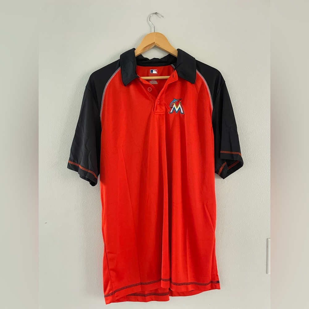 Men's MLB Miami Marlins Red & Black Polo Shirt